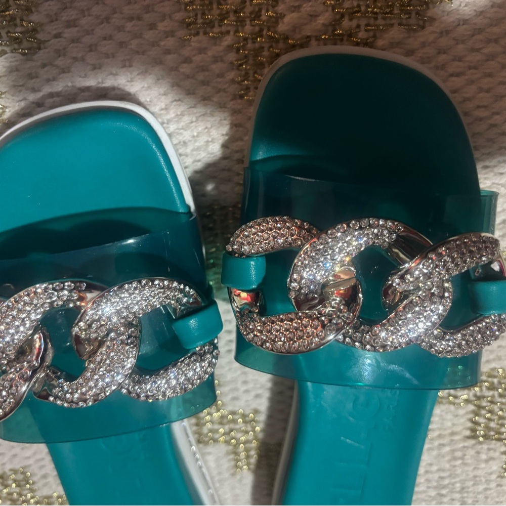 Karl Lagerfeld Teal Slide Sandals
